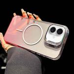 For iPhone 16 Metal Lens Folding Holder Gradient MagSafe Shockproof Phone Case(Pink)