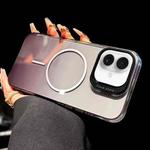 For iPhone 16 Metal Lens Folding Holder Gradient MagSafe Shockproof Phone Case(Black)