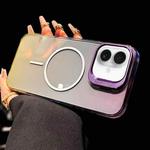 For iPhone 16 Metal Lens Folding Holder Gradient MagSafe Shockproof Phone Case(Purple)