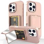 For iPhone 16 Pro Max Skin Feel TPU Hidden Mirror Card Bag Phone Case with Stand(Pink)