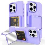 For iPhone 16 Pro Max Skin Feel TPU Hidden Mirror Card Bag Phone Case with Stand(Light Purple)