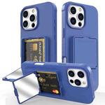 For iPhone 16 Pro Max Skin Feel TPU Hidden Mirror Card Bag Phone Case with Stand(Blue)