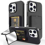 For iPhone 16 Pro Skin Feel TPU Hidden Mirror Card Bag Phone Case with Stand(Black)