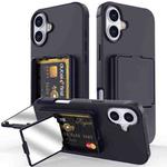 For iPhone 16 Skin Feel TPU Hidden Mirror Card Bag Phone Case with Stand(Black)