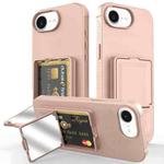 For iPhone 16e Skin Feel TPU Hidden Mirror Card Bag Phone Case with Stand(Pink)