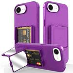 For iPhone 16e Skin Feel TPU Hidden Mirror Card Bag Phone Case with Stand(Dark Purple)