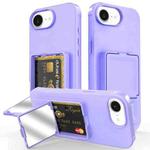For iPhone 16e Skin Feel TPU Hidden Mirror Card Bag Phone Case with Stand(Light Purple)