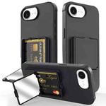 For iPhone 16e Skin Feel TPU Hidden Mirror Card Bag Phone Case with Stand(Black)