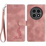 For OnePlus 13 Skin Feel Embossed Feather Leather Phone Case(Pink)
