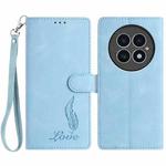 For OnePlus 13 Skin Feel Embossed Feather Leather Phone Case(Light Blue)