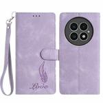 For OnePlus 13 Skin Feel Embossed Feather Leather Phone Case(Purple)