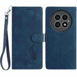For OnePlus 13 Skin Feel Embossed Feather Leather Phone Case(Dark Blue)