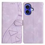 For iPhone 16 Triangles Embossed Leather Phone Case(Purple)