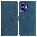 For iPhone 16 Triangles Embossed Leather Phone Case(Blue)