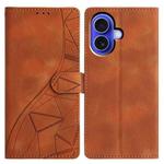 For iPhone 16 Triangles Embossed Leather Phone Case(Brown)