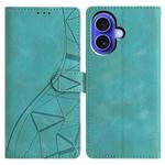 For iPhone 16 Triangles Embossed Leather Phone Case(Green)