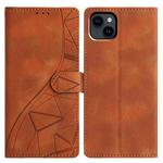 For iPhone 14 Plus Triangles Embossed Leather Phone Case(Brown)