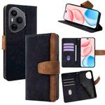 For Honor 400 Pro Global 160.8mm Color Stitching Skin Feel Leather RFID Blocking Phone Case(Black)