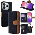 For Redmi Note 14 4G 164.84mm EU Color Stitching Skin Feel Leather RFID Blocking Phone Case(Black)