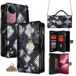 For vivo V50 5G Crossbody Handle Snake Texture Leather Phone Case(Black)