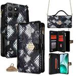 For Honor X8c 4G Crossbody Handle Snake Texture Leather Phone Case(Black)