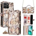 For Honor X8c 4G Crossbody Handle Snake Texture Leather Phone Case(White)