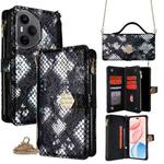 For Honor 400 Pro Global 160.8mm Crossbody Handle Snake Texture Leather Phone Case(Black)