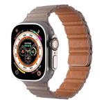For Apple Watch 46mm / 49mm / 45mm / 44mm Magnetic PU Leather Watch Band(Khaki)