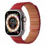 For Apple Watch 42mm / 41mm / 40mm / 38mm Magnetic PU Leather Watch Band(Red)