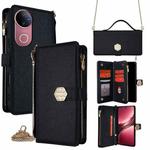 For vivo V50 5G Crossbody Handle Cross Texture Leather Phone Case(Black)