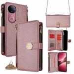 For vivo V50 5G Crossbody Handle Cross Texture Leather Phone Case(Rose Gold)