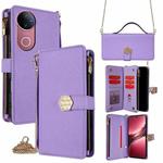 For vivo V50 5G Crossbody Handle Cross Texture Leather Phone Case(Purple)
