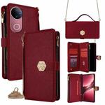For vivo V50 5G Crossbody Handle Cross Texture Leather Phone Case(Red)