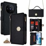 For vivo X200s 5G Crossbody Handle Cross Texture Leather Phone Case(Black)