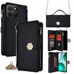 For Honor X8c 4G Crossbody Handle Cross Texture Leather Phone Case(Black)