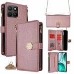 For Honor X8c 4G Crossbody Handle Cross Texture Leather Phone Case(Rose Gold)