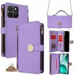 For Honor X8c 4G Crossbody Handle Cross Texture Leather Phone Case(Purple)