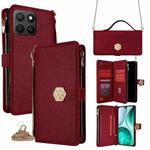 For Honor X8c 4G Crossbody Handle Cross Texture Leather Phone Case(Red)