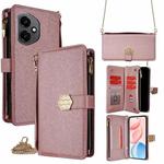 For Honor 400 Global 156.5mm Crossbody Handle Cross Texture Leather Phone Case(Rose Gold)