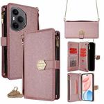 For Honor 400 Pro Global 160.8mm Crossbody Handle Cross Texture Leather Phone Case(Rose Gold)
