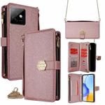 For Honor X60 GT 5G Crossbody Handle Cross Texture Leather Phone Case(Rose Gold)