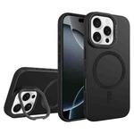For iPhone 16 Pro Max Diamond Texture Lens Holder Skin Feel MagSafe Phone Case(Black)