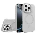 For iPhone 16 Pro Max Diamond Texture Lens Holder Skin Feel MagSafe Phone Case(Grey)