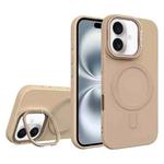 For iPhone 16 Plus Diamond Texture Lens Holder Skin Feel MagSafe Phone Case(Desert Gold)