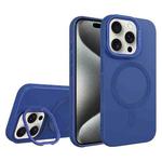 For iPhone 15 Pro Diamond Texture Lens Holder Skin Feel MagSafe Phone Case(Royal Blue)