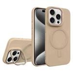 For iPhone 15 Pro Diamond Texture Lens Holder Skin Feel MagSafe Phone Case(Desert Gold)