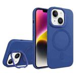 For iPhone 14 Diamond Texture Lens Holder Skin Feel MagSafe Phone Case(Royal Blue)