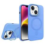 For iPhone 14 Diamond Texture Lens Holder Skin Feel MagSafe Phone Case(Sierra Blue)