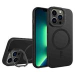 For iPhone 13 Pro Max Diamond Texture Lens Holder Skin Feel MagSafe Phone Case(Black)