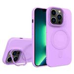 For iPhone 13 Pro Max Diamond Texture Lens Holder Skin Feel MagSafe Phone Case(Purple)